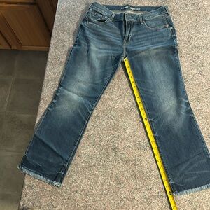 Old Navy Flare, Mid-Rise, Crop/Fringe bottom. Worn once, just not for me.